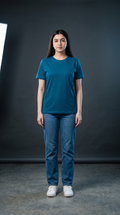 Teal Blue Basic T-Shirt for Women – 230 GSM Cotton Sinker Plain Crew Neck Tee