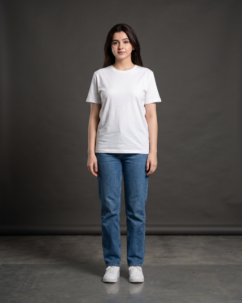 White Basic T-Shirt for Women – 230 GSM Cotton Sinker Plain Crew Neck Tee