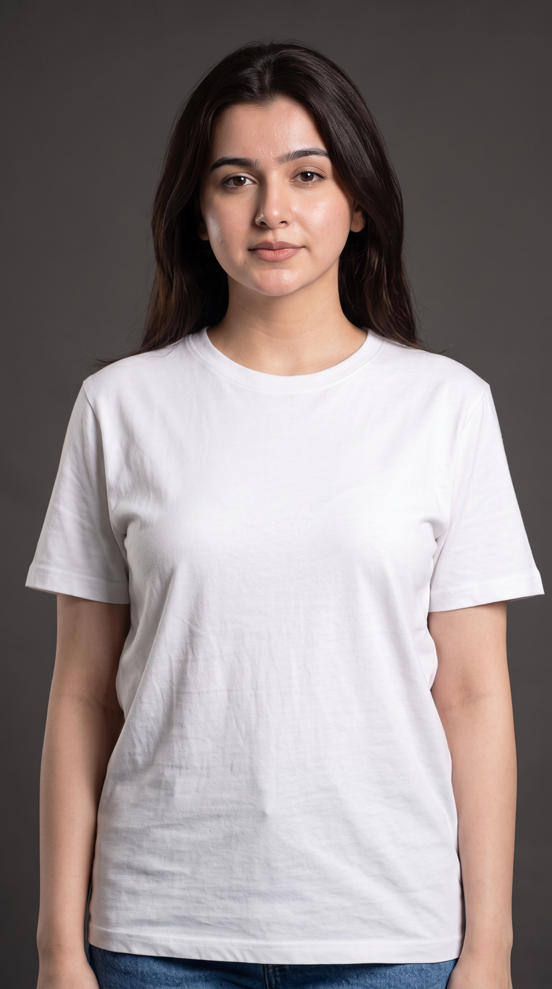 White Basic T-Shirt for Women – 230 GSM Cotton Sinker Plain Crew Neck Tee