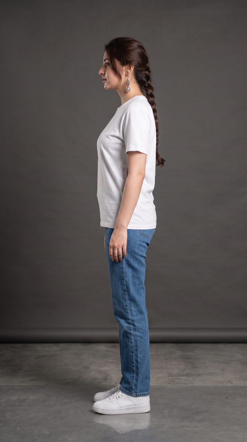 White Basic T-Shirt for Women – 230 GSM Cotton Sinker Plain Crew Neck Tee