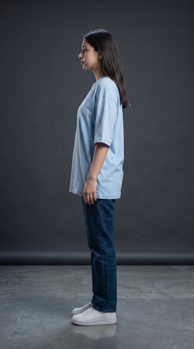 Baby Blue Oversized T-Shirt for Women – 240 GSM Cotton Terry Relaxed Fit Tee