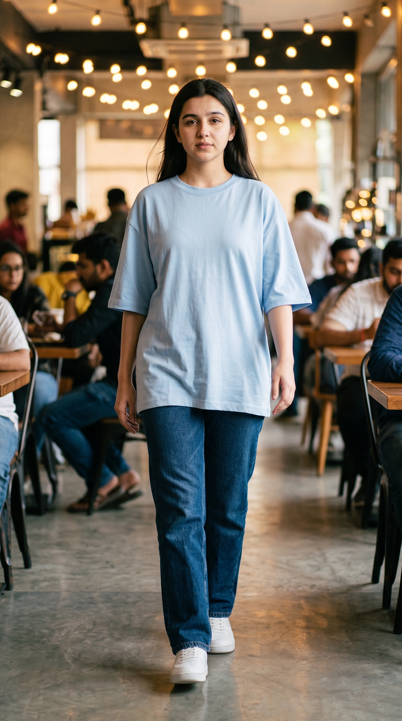 Baby Blue Oversized T-Shirt for Women – 240 GSM Cotton Terry Relaxed Fit Tee