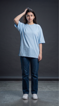 Baby Blue Oversized T-Shirt for Women – 240 GSM Cotton Terry Relaxed Fit Tee