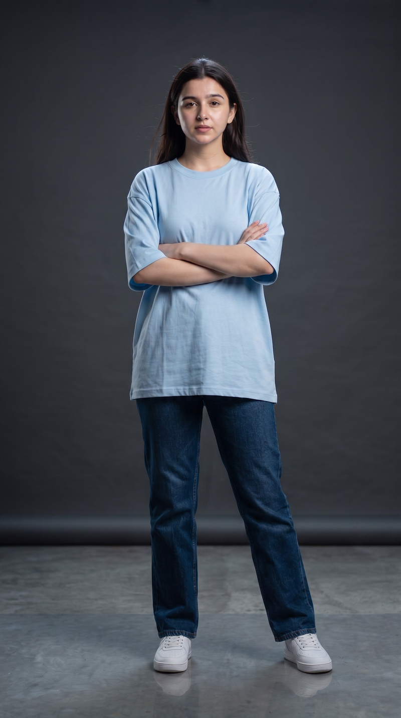 Baby Blue Oversized T-Shirt for Women – 240 GSM Cotton Terry Relaxed Fit Tee
