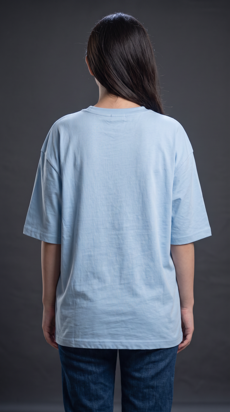 Baby Blue Oversized T-Shirt for Women – 240 GSM Cotton Terry Relaxed Fit Tee