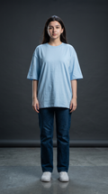 Baby Blue Oversized T-Shirt for Women – 240 GSM Cotton Terry Relaxed Fit Tee