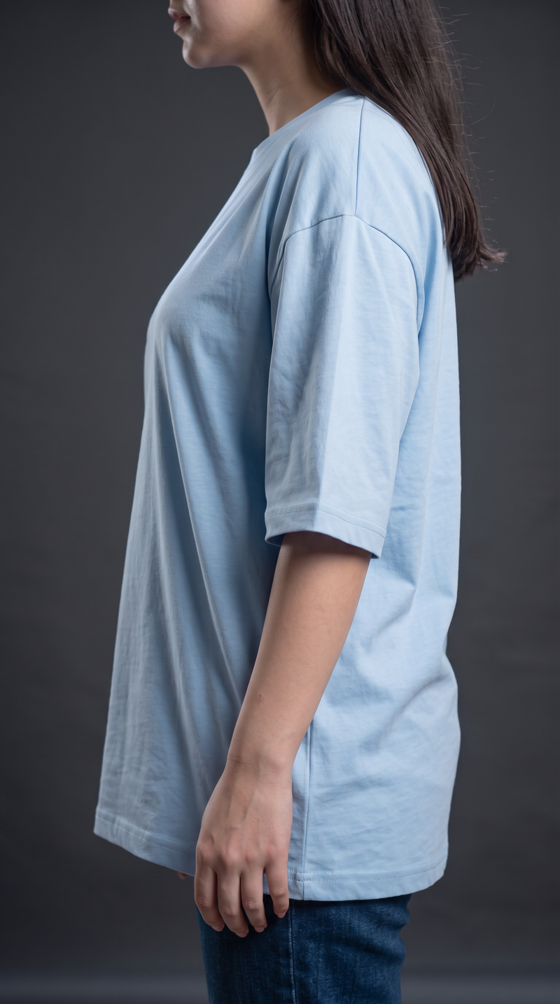 Baby Blue Oversized T-Shirt for Women – 240 GSM Cotton Terry Relaxed Fit Tee