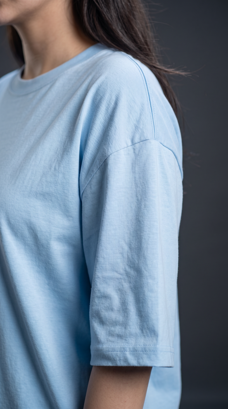 Baby Blue Oversized T-Shirt for Women – 240 GSM Cotton Terry Relaxed Fit Tee