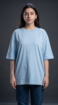 Baby Blue Oversized T-Shirt for Women – 240 GSM Cotton Terry Relaxed Fit Tee