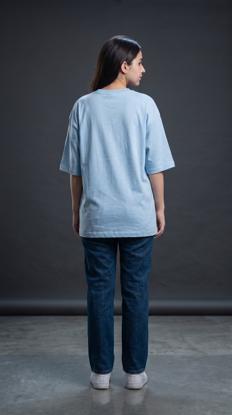 Baby Blue Oversized T-Shirt for Women – 240 GSM Cotton Terry Relaxed Fit Tee