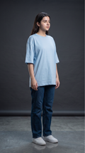 Baby Blue Oversized T-Shirt for Women – 240 GSM Cotton Terry Relaxed Fit Tee