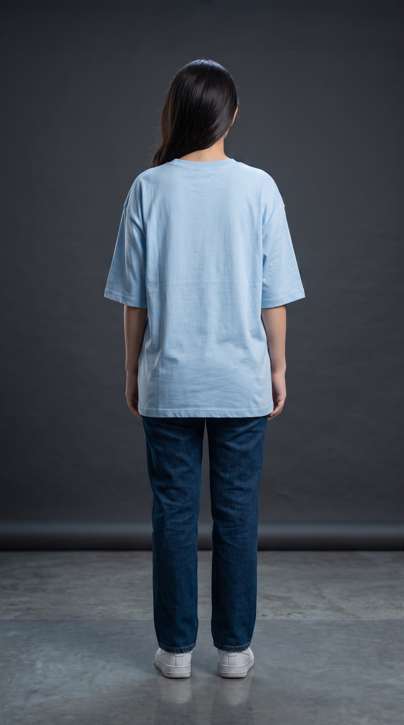Baby Blue Oversized T-Shirt for Women – 240 GSM Cotton Terry Relaxed Fit Tee