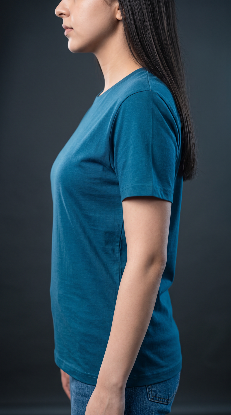 Teal Blue Basic T-Shirt for Women – 230 GSM Cotton Sinker Plain Crew Neck Tee