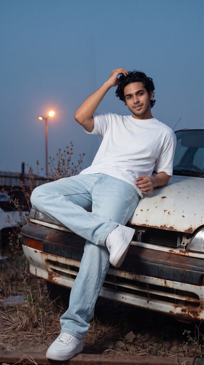 White Oversized T-Shirt — 240 GSM Cotton Terry Plain Drop Shoulder Tee