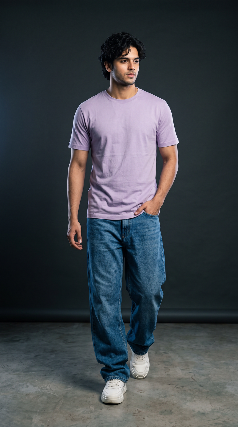 Lavender Basic T-Shirt — 230 GSM Cotton Sinker Plain Crew Neck Tee