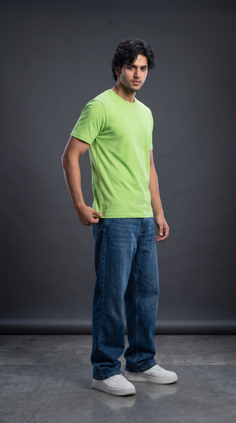 Lime Green Basic T-Shirt — 230 GSM Cotton Sinker Plain Crew Neck Tee