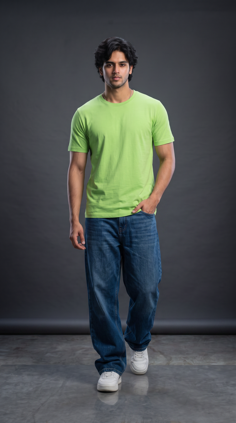 Lime Green Basic T-Shirt — 230 GSM Cotton Sinker Plain Crew Neck Tee