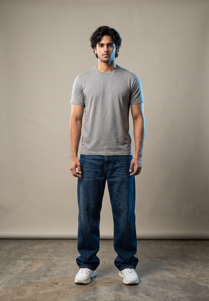 Grey Basic T-Shirt — 230 GSM Cotton Sinker Plain Crew Neck Tee