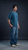 Teal Blue Oversized T-Shirt — 240 GSM Cotton Terry Plain Drop Shoulder Tee