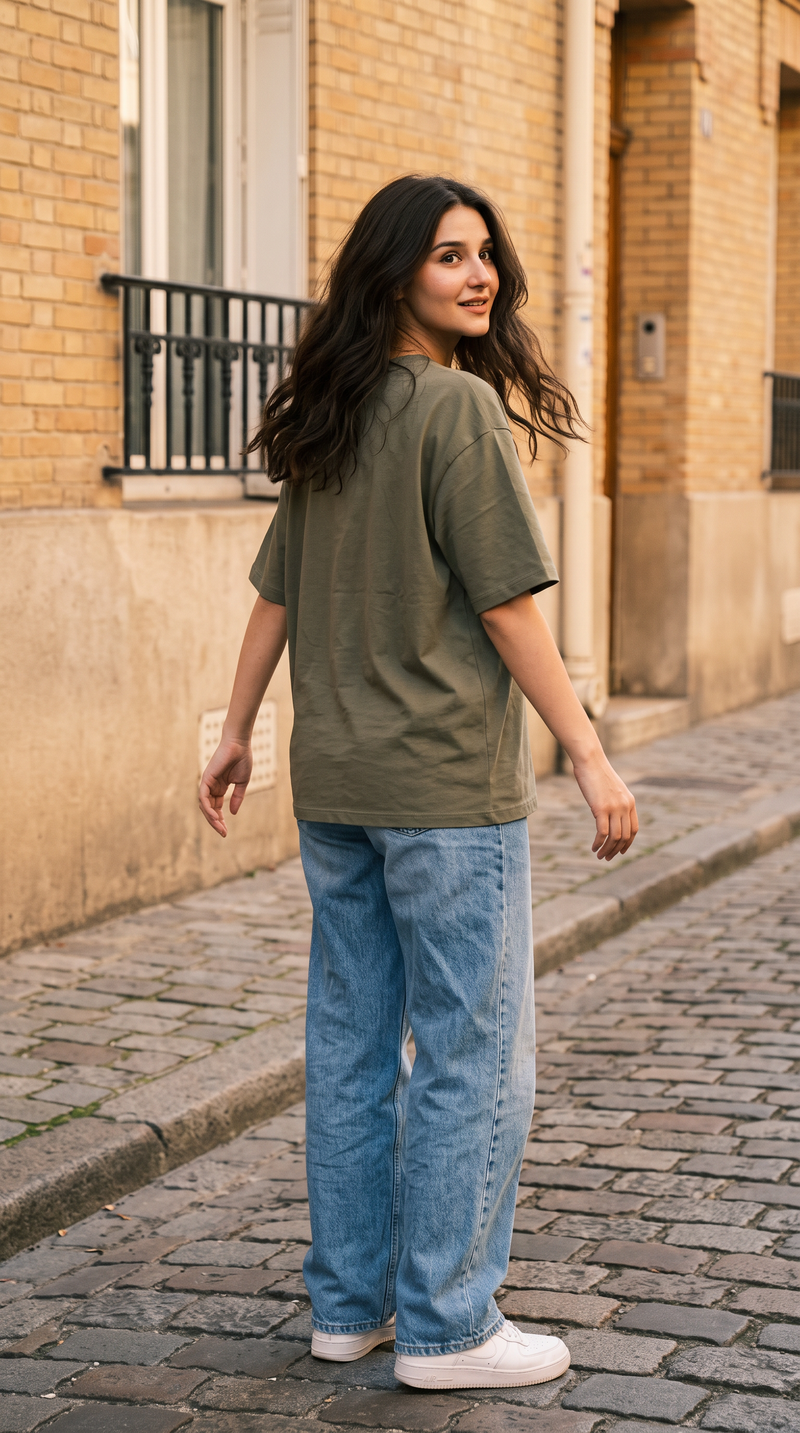 Olive Green Oversized T-Shirt for Women – 240 GSM Cotton Terry Relaxed Fit Tee