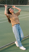 Beige Oversized T-Shirt for Women – 240 GSM Cotton Terry Relaxed Fit Tee
