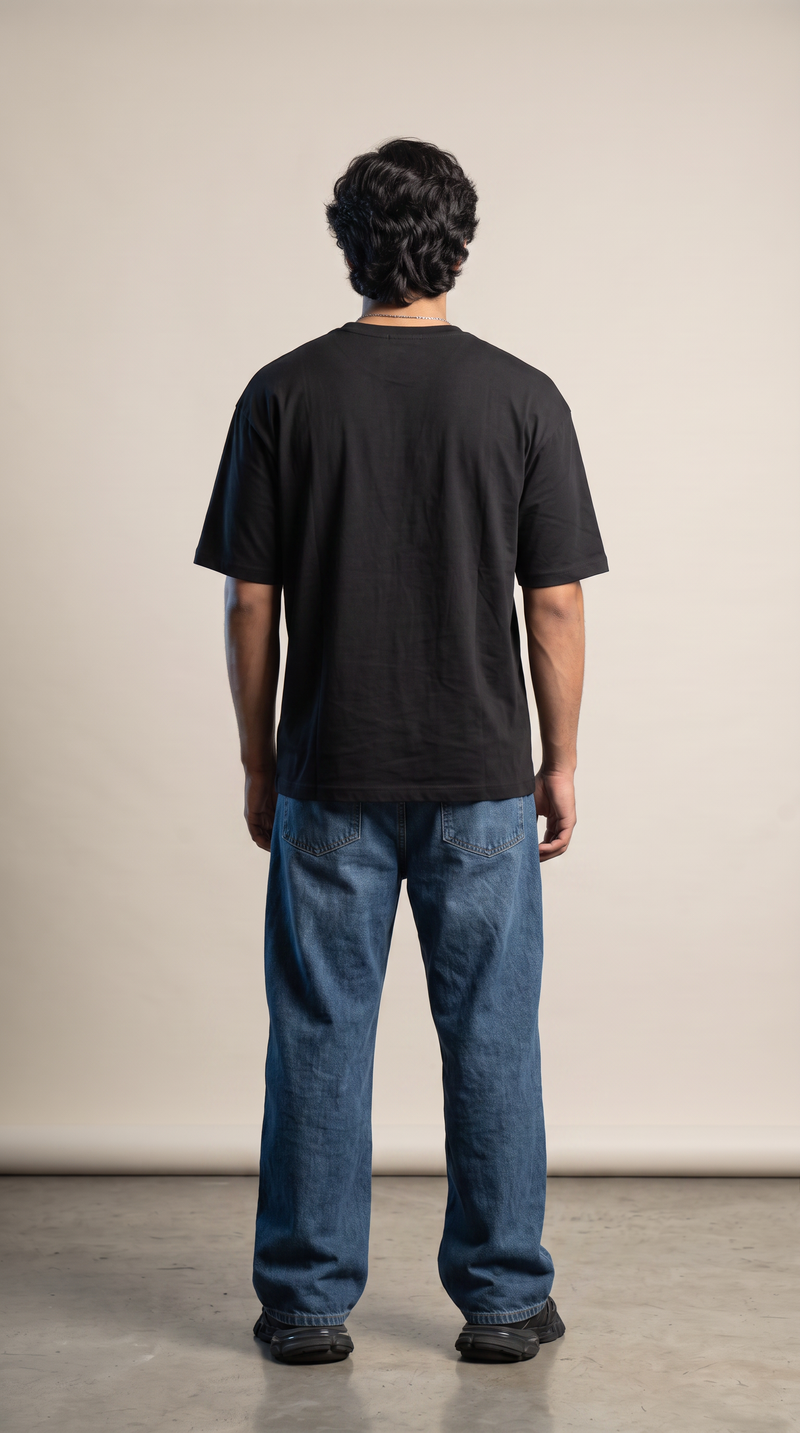 Black Oversized T-Shirt — 240 GSM Cotton Terry Plain Drop Shoulder Tee