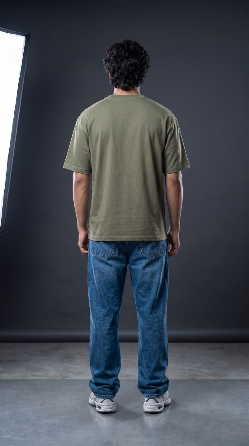 Olive Green Oversized T-Shirt — 240 GSM Cotton Terry Plain Drop Shoulder Tee