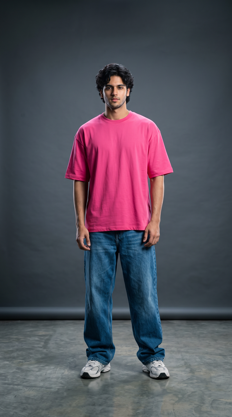 Hot Pink Oversized T-Shirt — 240 GSM Cotton Terry Plain Drop Shoulder Tee
