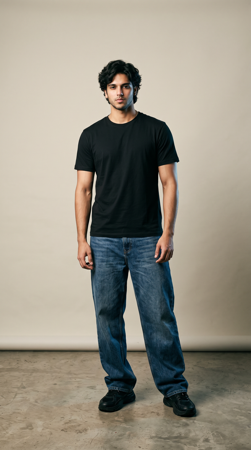 Black Basic T-Shirt — 230 GSM Cotton Sinker Gold Finish Single Jersey Tee