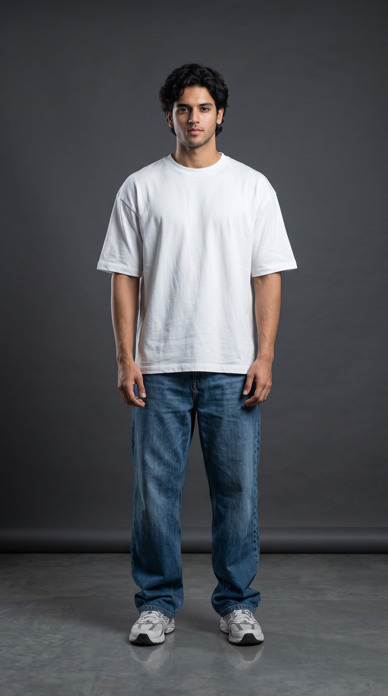 White Oversized T-Shirt — 240 GSM Cotton Terry Plain Drop Shoulder Tee