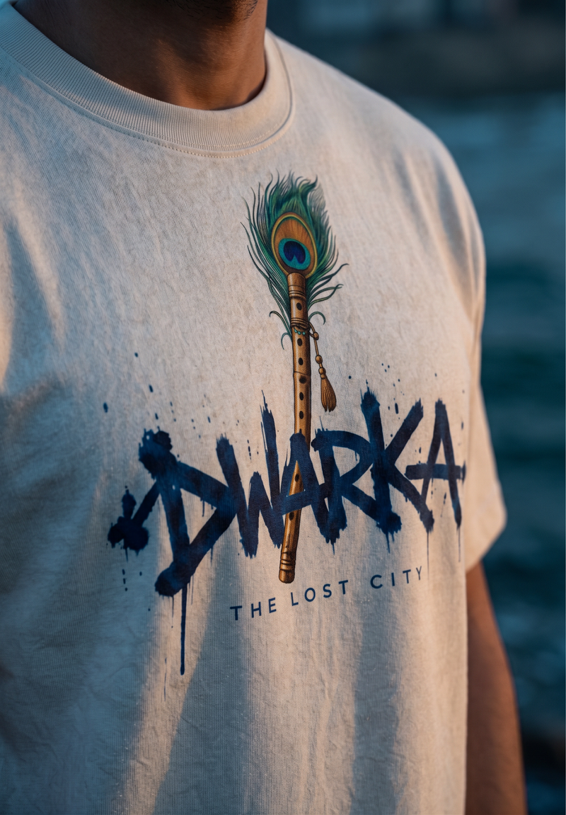 Dwarka The Lost City Oversized T-Shirt — Off White 240 GSM Cotton Terry Back Print