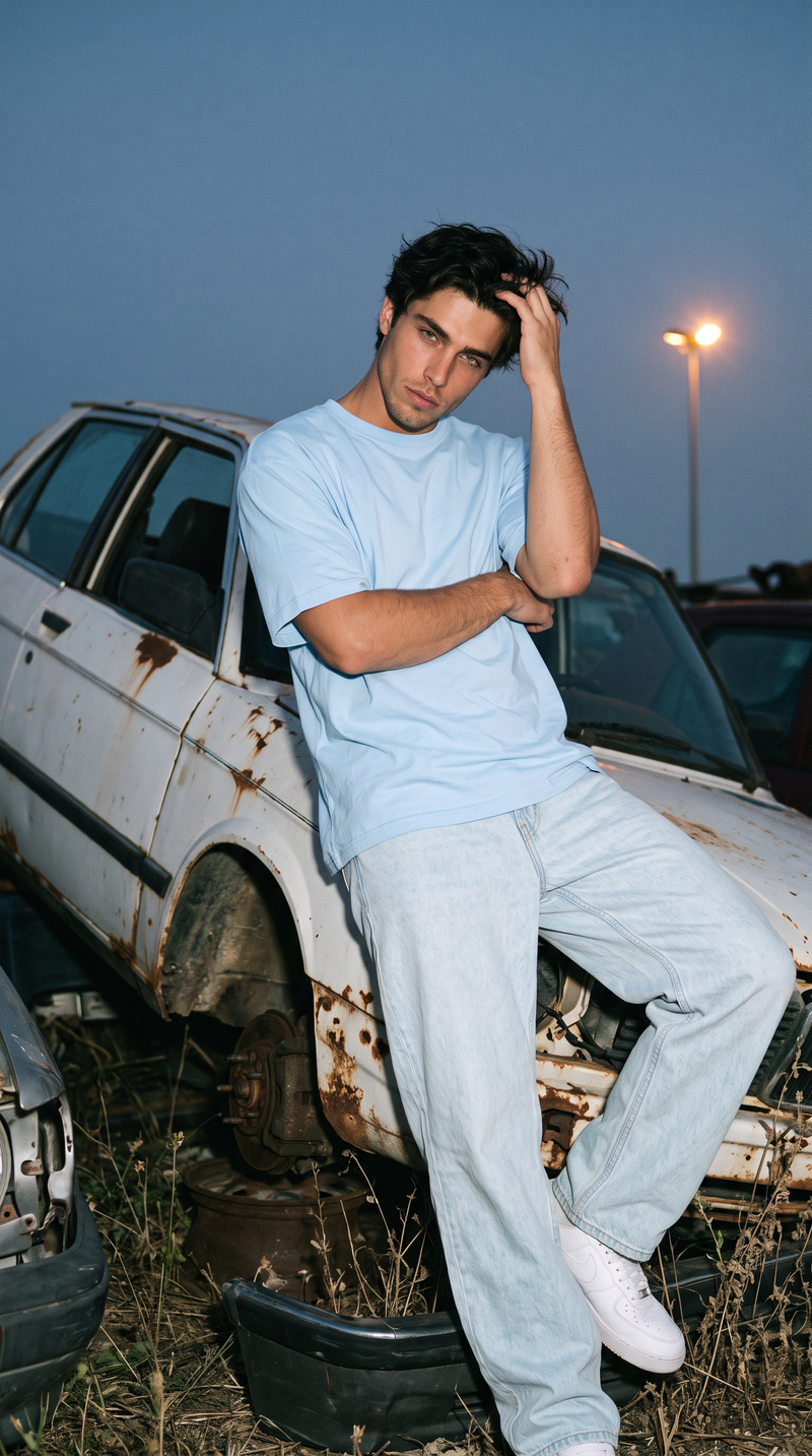 Sky Blue Oversized T-Shirt — 240 GSM Cotton Terry Plain Drop Shoulder Tee