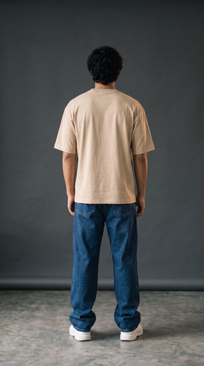 Sand Beige Oversized T-Shirt — 240 GSM Cotton Terry Plain Drop Shoulder Tee