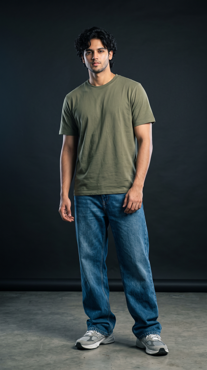 Olive Green Basic T-Shirt — 230 GSM Cotton Sinker Plain Crew Neck Tee