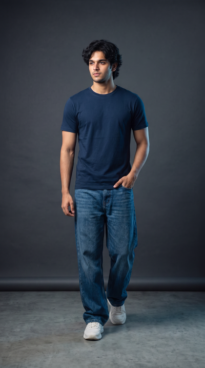 Navy Blue Basic T-Shirt — 230 GSM Cotton Sinker Plain Crew Neck Tee
