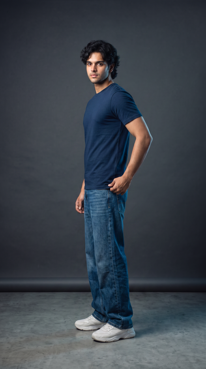 Navy Blue Basic T-Shirt — 230 GSM Cotton Sinker Plain Crew Neck Tee
