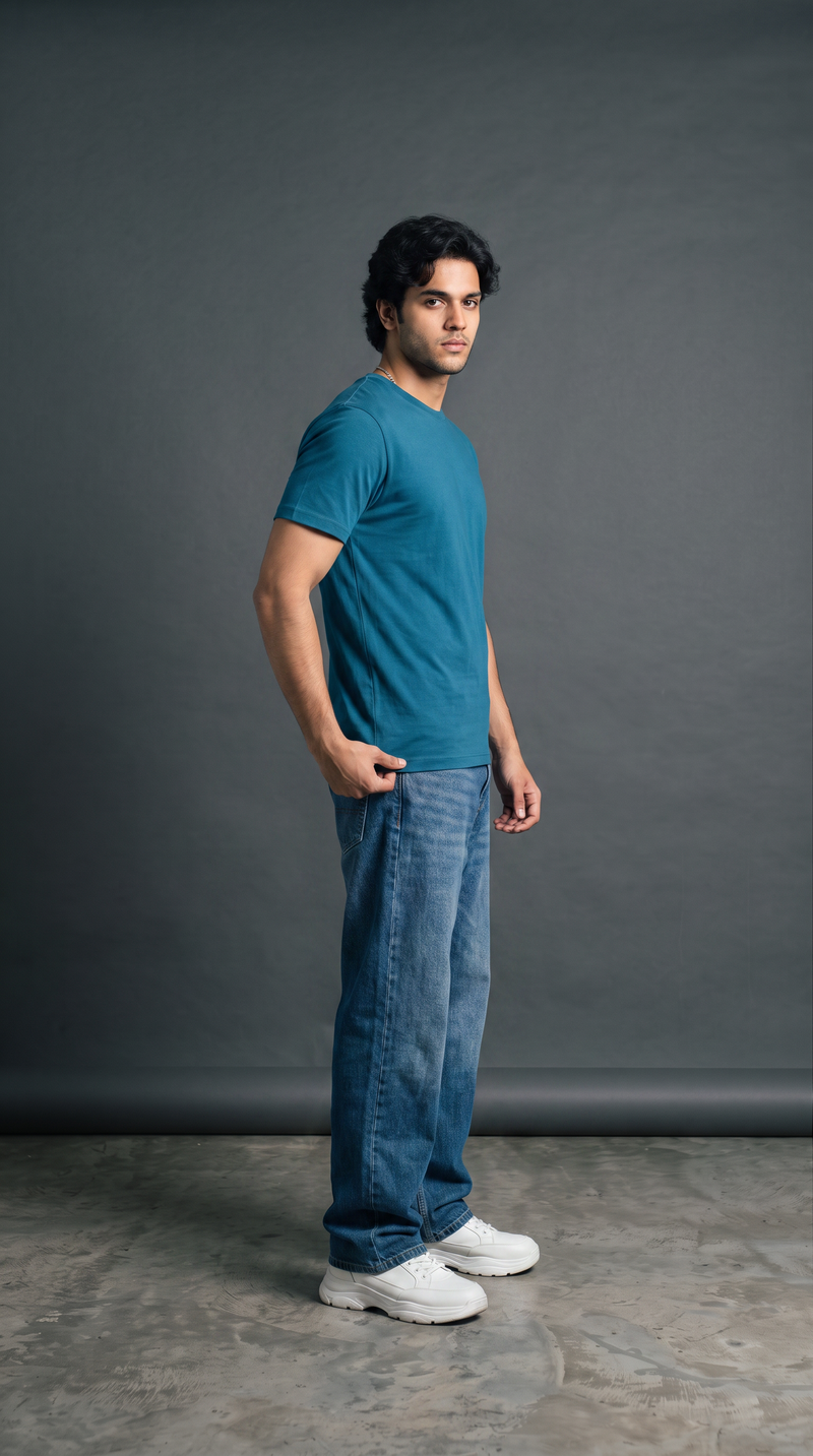 Teal Blue Basic T-Shirt — 230 GSM Cotton Sinker Plain Crew Neck Tee