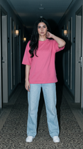 Hot Pink Oversized T-Shirt for Women – 240 GSM Cotton Terry Relaxed Fit Tee