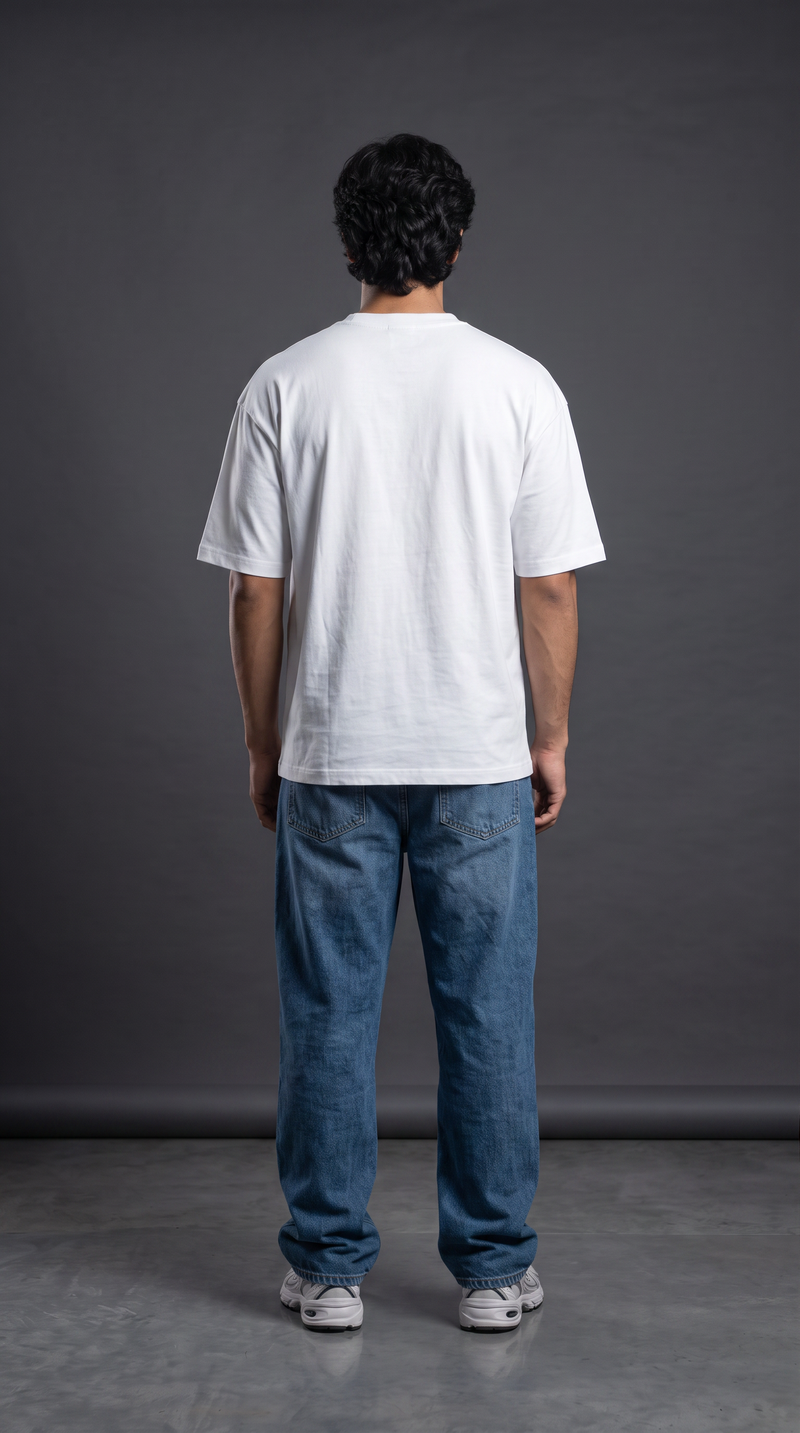 White Oversized T-Shirt — 240 GSM Cotton Terry Plain Drop Shoulder Tee