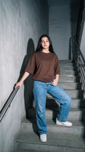 Chocolate Brown Oversized T-Shirt for Women – 240 GSM Cotton Terry Relaxed Fit Tee