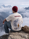 Aawara Embroidered Oversized T-Shirt — Off White 240 GSM Cotton Terry Mountain Back Embroidery
