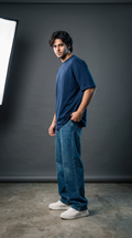 Navy Blue Oversized T-Shirt — 240 GSM Cotton Terry Plain Drop Shoulder Tee
