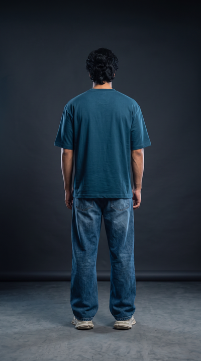 Teal Blue Oversized T-Shirt — 240 GSM Cotton Terry Plain Drop Shoulder Tee