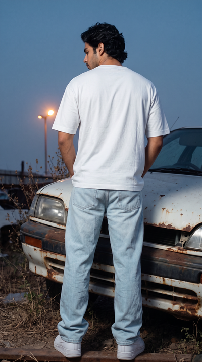 White Oversized T-Shirt — 240 GSM Cotton Terry Plain Drop Shoulder Tee