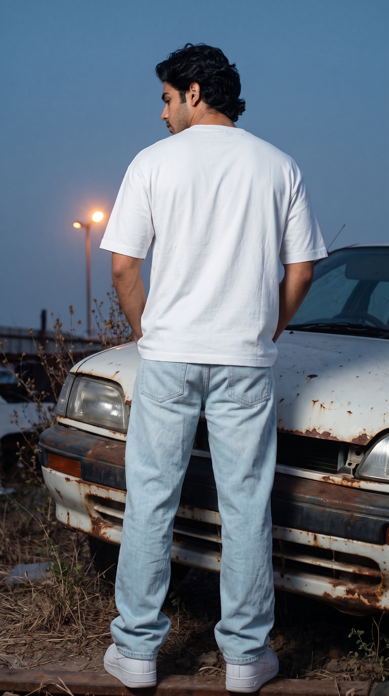 White Oversized T-Shirt — 240 GSM Cotton Terry Plain Drop Shoulder Tee