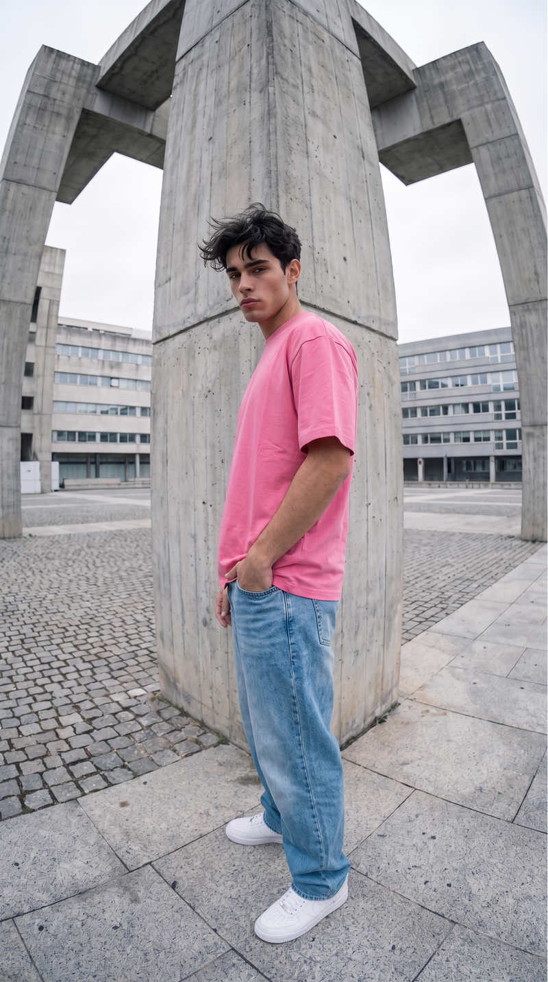 Hot Pink Oversized T-Shirt — 240 GSM Cotton Terry Plain Drop Shoulder Tee