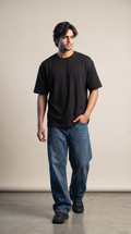Black Oversized T-Shirt — 240 GSM Cotton Terry Plain Drop Shoulder Tee