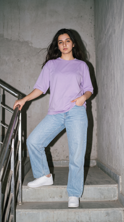 Lavender Oversized T-Shirt for Women – 240 GSM Cotton Terry Relaxed Fit Tee