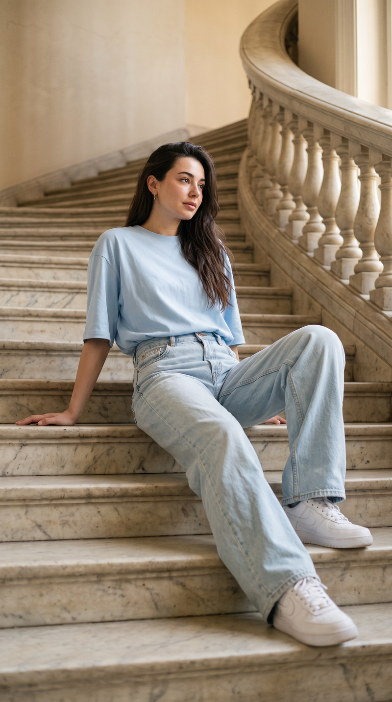 Baby Blue Oversized T-Shirt for Women – 240 GSM Cotton Terry Relaxed Fit Tee