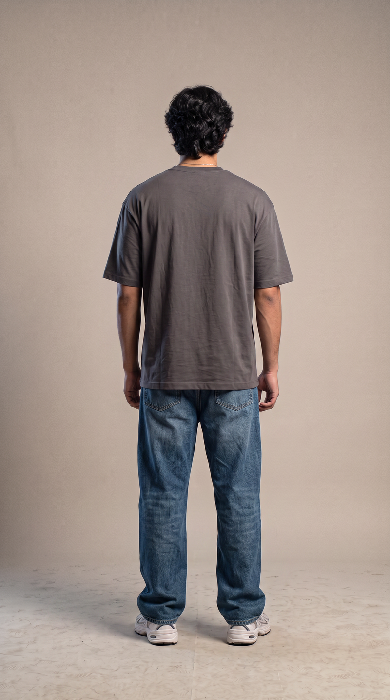 Charcoal Grey Oversized T-Shirt — 240 GSM Cotton Terry Plain Drop Shoulder Tee
